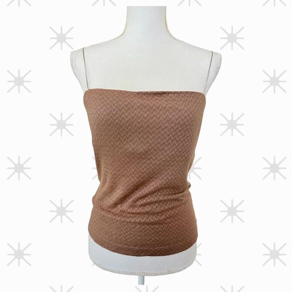 Vintage Parallel Women's Tan and Brown Top w/Silver Chain Straps Size M